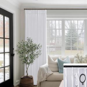SHINELAND White Greyish Blackout Curtains 96 Inches Long,Pinch Pleated Linen Black Out Curtains for Bedroom 2 Panel Set