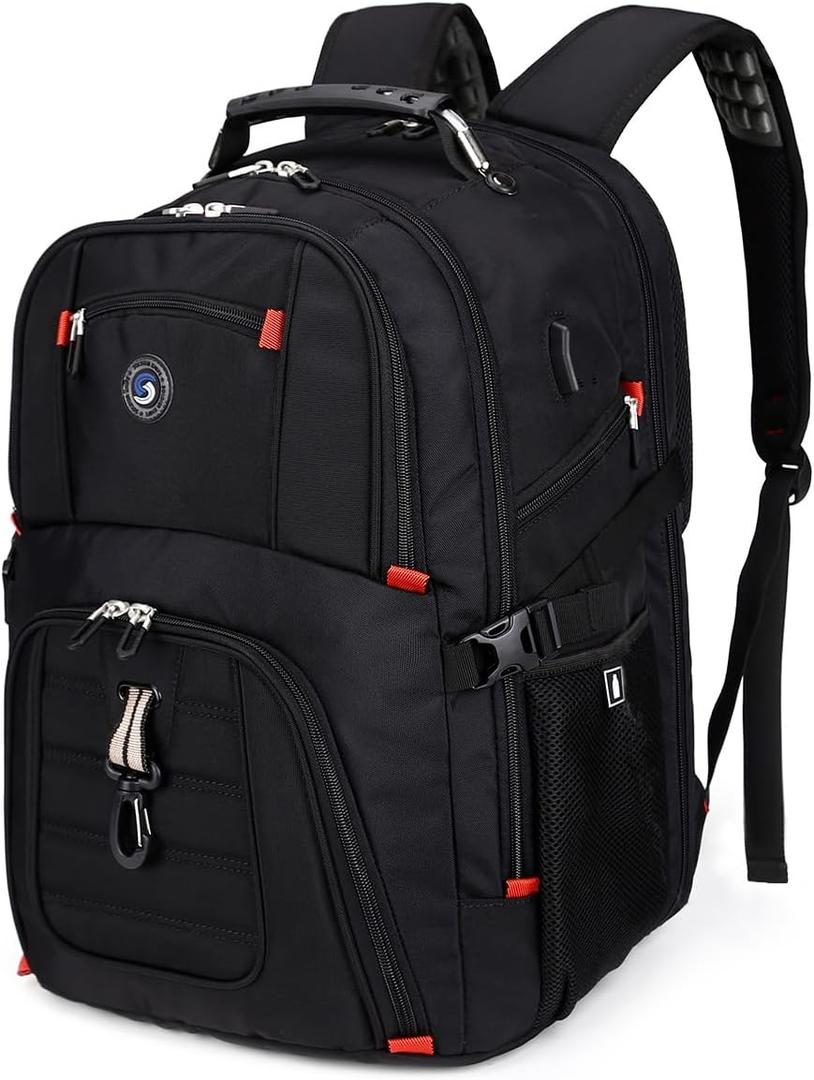 SHRRADOO Extra Large 50L Travel Laptop Backpack with USB Charging Port, College Backpack Airline Approved Business Work Bag Fits 17 Inch Computer for Men Women (Black)