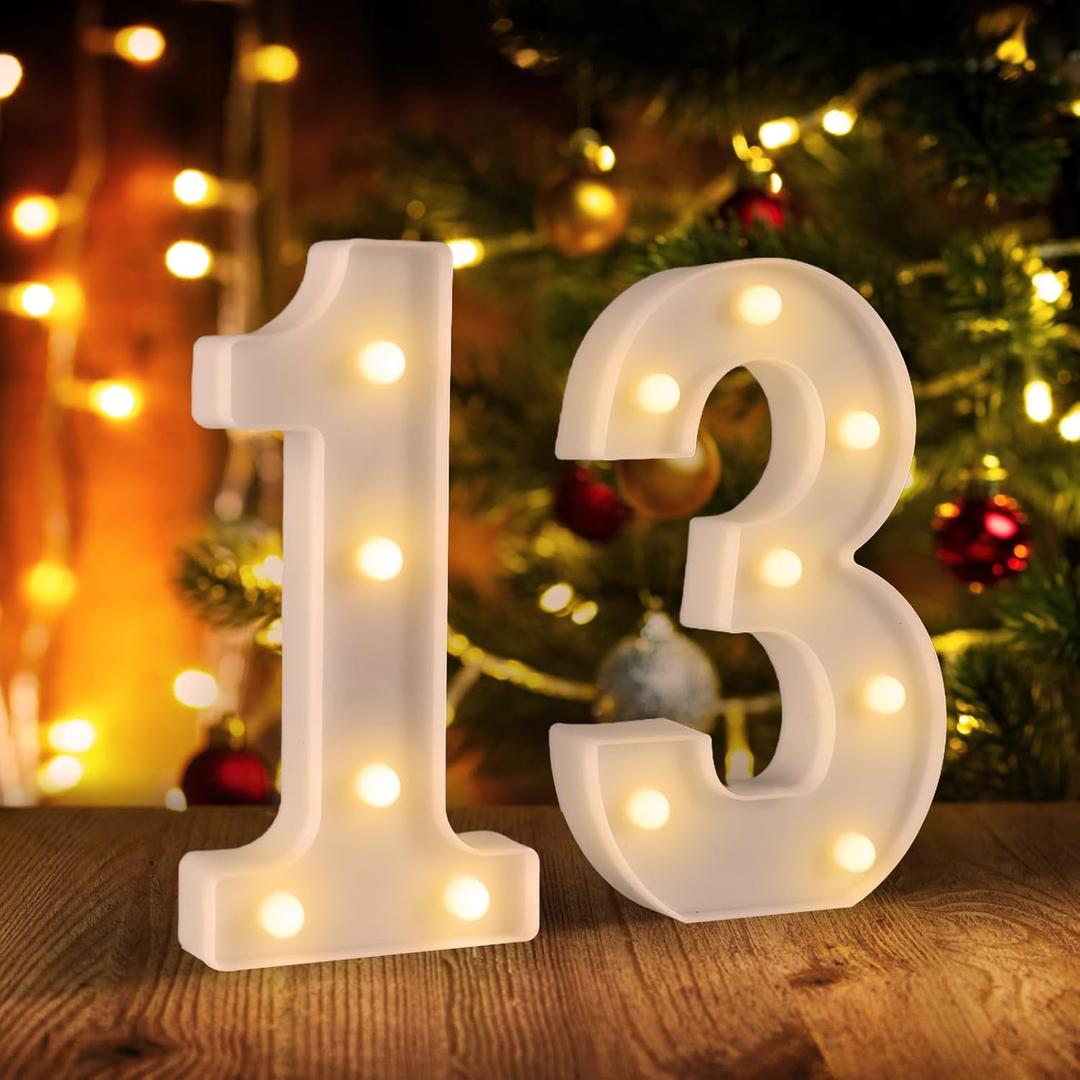 13th Birthday Decorations for Girls and Boys,13th Birthday Party Decorations for Centerpieces, Table, Light Up Numbers 13 Sign for Party Backdrop Wall Decor for 13 Wedding Anniversary Decoration