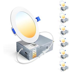 Ensenior 6 Pack 4 Inch LED Recessed Light, Dimmable, 2700K-5000K 5CCT, 750LM High Brightness, 9W 120V, Damp Rated, ERL-9X-ETL, Ultra-Thin Canless Wafer Ceiling Light - ETL & FCC & IC