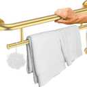 Brushed Gold Grab Bar 24 Inch w/Towel Holder, iHansee Stainless Steel Towel Rack Shower Support Balanced Support Handle, Wall Mount Safety Handrail Grab Rail for Elderly Senior Handicap Disabled