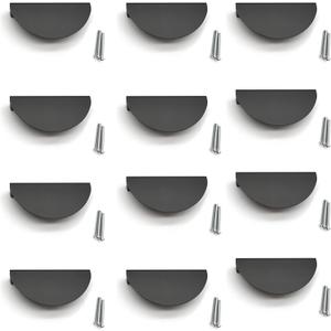Black Cabinet Pulls,12pcs, Half Moon Pull Handles with Mounting Screws Semicircle Drawer Pull 2.52" Hole Centers Cup Pulls Space Aluminum Back Mount Finger Edge Pull