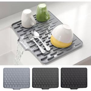 CHIKILLA Silicone Dish Drying Mat for Kitchen Counter, Fast Drainage Design for Vegetables Fruits, Heat Resistant, Non-Slip , Dishwasher Safe  15.7x13 inch Silk Gray
