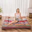 MAXYOYO Bohemian Retro Floor Mattress Vintage Floral Japanese Futon Mattress Roll Up Thicken Sleeping Bed Portable Camping Mattress Floor Lounger Couch Bed Mattress Pad, King Size