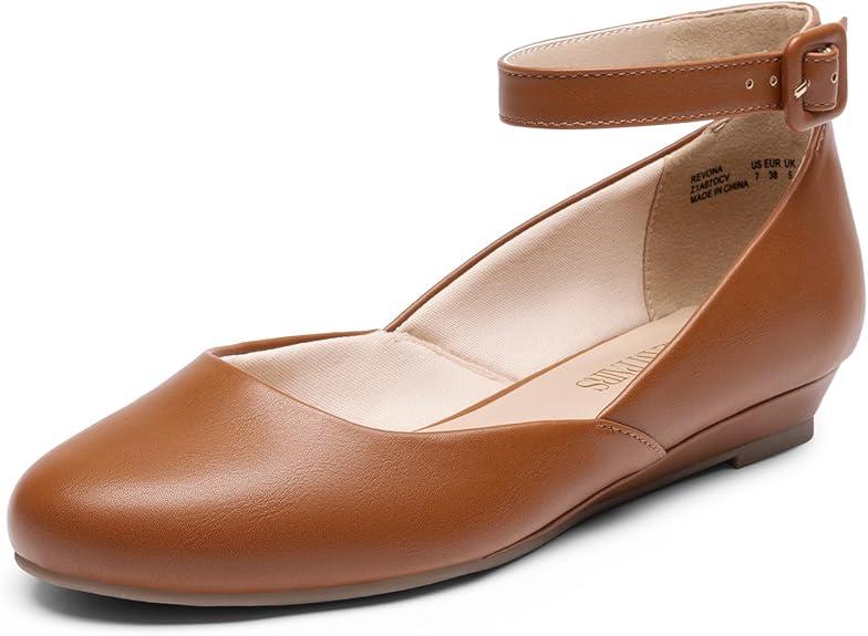 DREAM PAIRS Women's Dress Flats Ballet Low Wedge Round Toe Ankle Strap Comfortable Casual Flats Shoes, Size 8