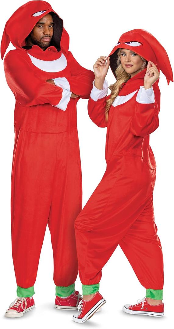 Disguise Sonic Knuckles Adult Costume, Official Sonic Movie 3 Hooded Jumpsuit for Men and Women, Adults Size S/M
