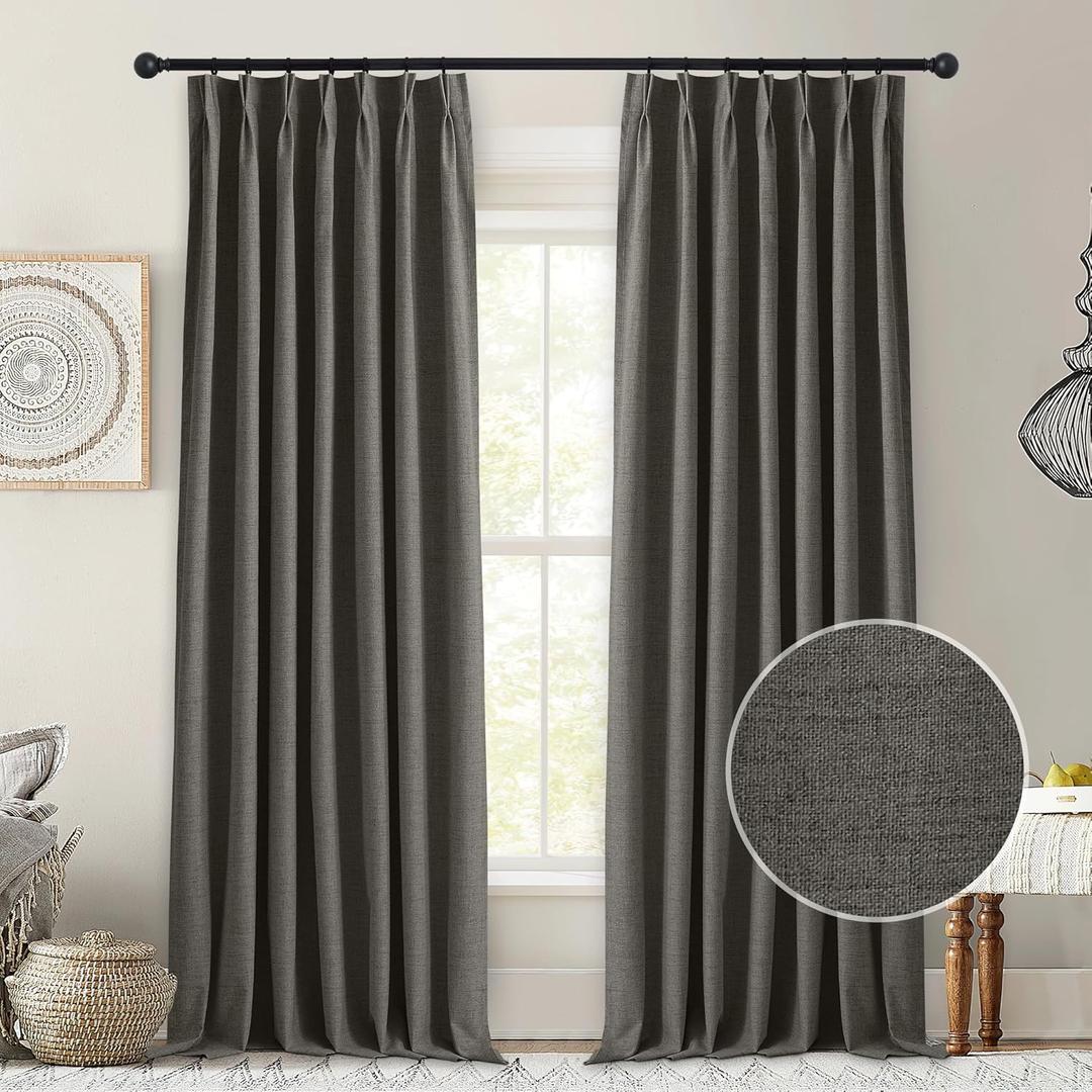 StangH Pinch Pleat Linen Curtains for Bedroom, 100% Blackout Curtains 84 inch Length 2 Panels Thermal Insulating Burlap Look Farmhouse Drapes for Dining Room/Study, Charcoal Grey, W42xL84 (42"W x 84"L (Pack of 2))
