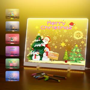 Acrylic Dry Erase Board with Light, 13.7"X10" 6-Color Neon Glow Memo LED Light-Up Message Note Board with Stand as Night Light for Room/Store/Office/Festival/Gift, Touch Control, 7 Markers (White)