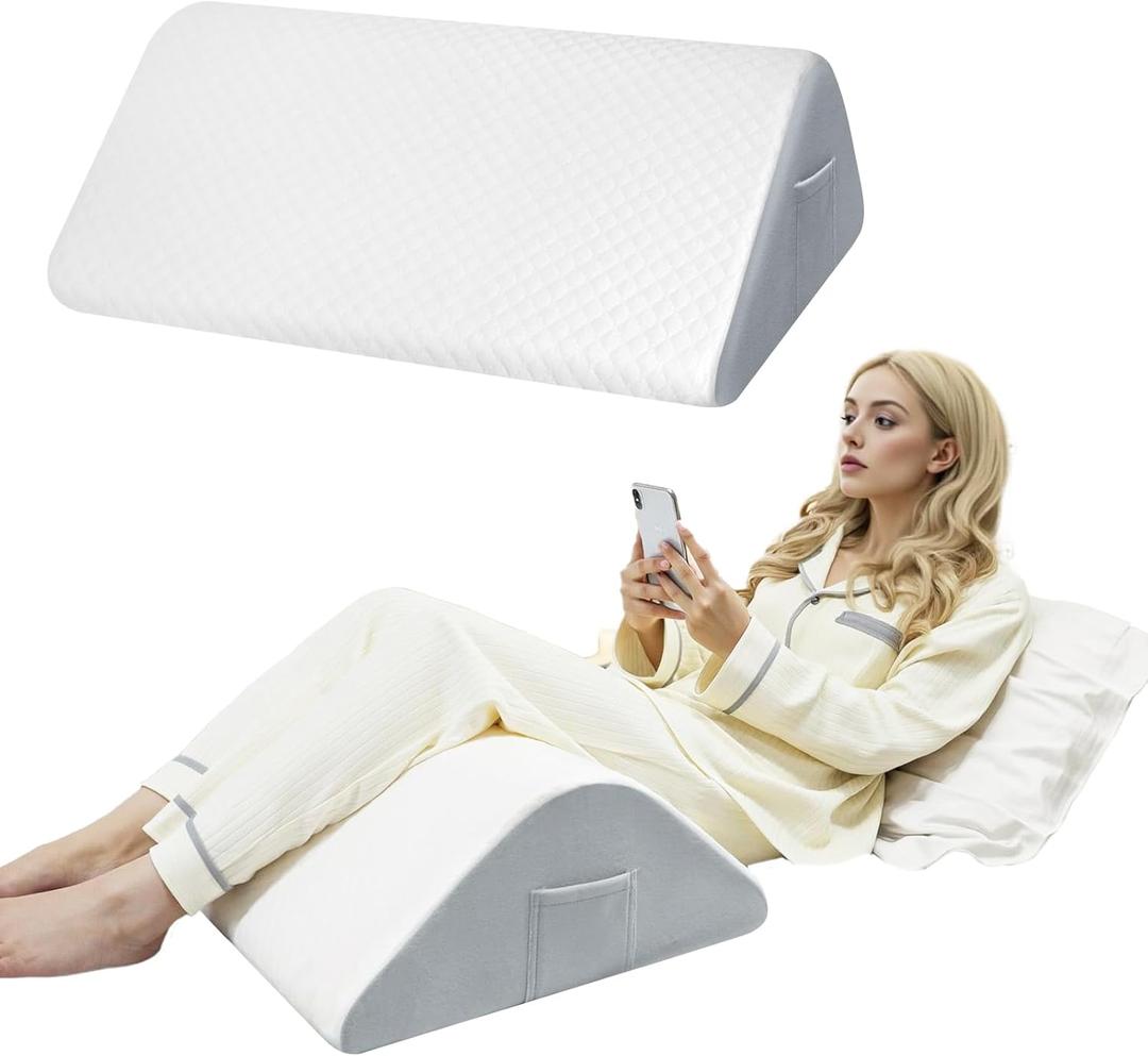 Memory Foam Knee Pillow, Quilted White Cover with Gray Base, Orthopedic Support