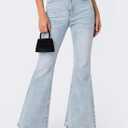 EMMIOL Flare Jeans for Women Trendy, Mid-High Waist Bootcut Bell Bottom Jeans, Stretchy Denim Y2K Pants with Pockets (Blue)