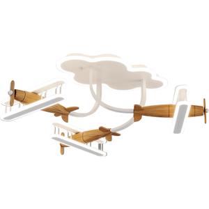 Airplane Ceiling Light Fixtures Cartoon Kids Chandelier Creative Wooden&Metal Lampbody with Acrylic Shade Flush Mount Ceiling Lamp for Children's Bedroom Nursery (A-White), L28.7 * W28.7*H10.2 inches