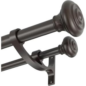 Double Curtain Rods, 36-72inch Telescoping Drapery Rods 1Inch Diameter Large Rod 5/8inch Small Rod with URN Finials Window Treatment Finish, Brown