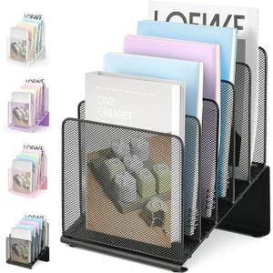 File Organizer for Desk, File Folder Organizer with 5-Section Vertical Rack, Suitable for Home Office Document Organization and Storage(Black)