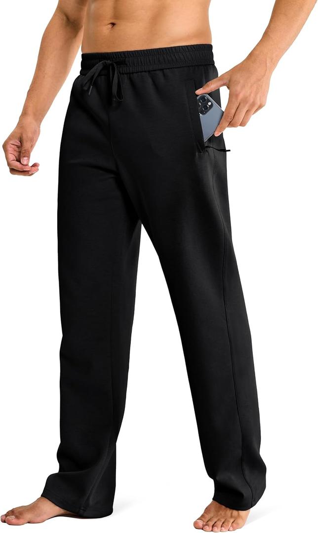 32"/34"/36" Inseam Mens Tall Sweatpants Long Lounge Yoga Pants with Zipper Pockets for Home Casual Athletic (Medium, Black)