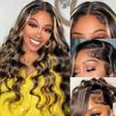 Ombre Highlight Lace Front Wig Human Hair Pre Plucked 13x4 HD Transparent ombre lace front wig 180% Density Body Wave HD Lace Frontal Wigs Human Hair With Baby Hair 22 Inch (1B/27# Blonde Omber)