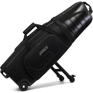 JANUS Golf Travel Bag Hard Case with Support Frame for Hands-Free 360 Spinner Wheels, Travel Bag for Airlines, ABS Hard Shell, Easy to Fold, Hand-Carry Option (Black)