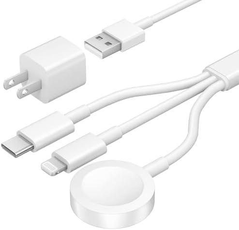 for Apple Watch Charger 3 in 1 iWatch Charger 4FT Magnetic iWatch Fast Charging Cable 12W USB Wall for Apple Watch Series Ultra SE 10 9 8 7 6 5 4 & iPhone 16/15/14/Galaxy S23