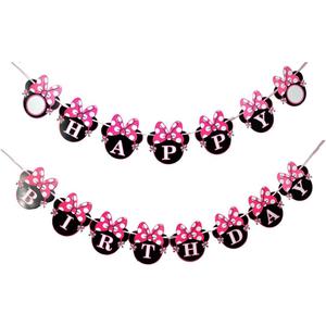 Mouse Ears Happy Birthday Banner, Mini Mouse Style Party Decorations, Party Supplies, Baby Shower Decor for Girls (style1)