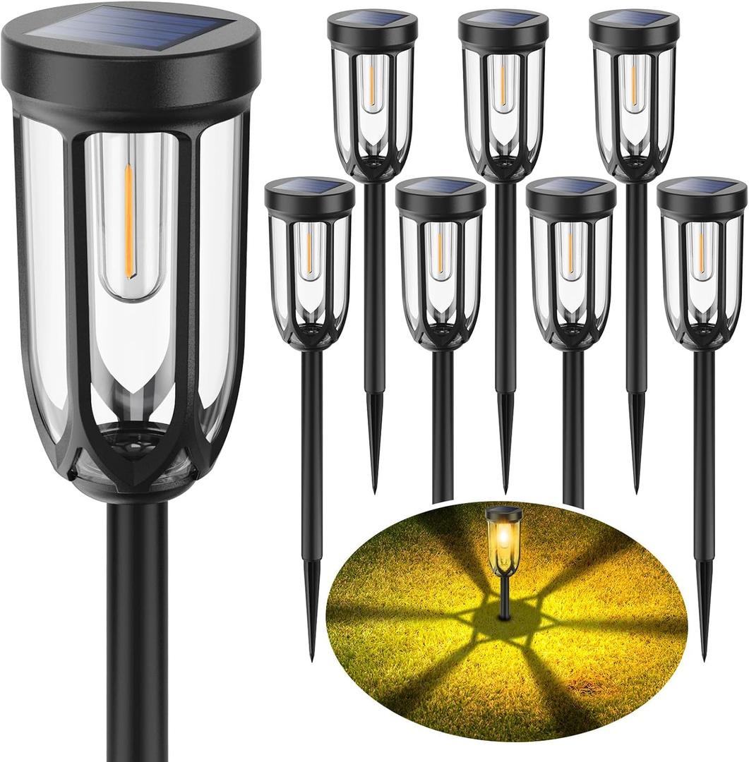 Solar Pathway Lights 8 Pack, Solar Lights Outdoor Waterproof IP65, Bright Auto On/Off Driveway Patio Light, Solar Garden Lights Landscape Lighting for Walkway Lawn Yard (Warm White-8P)