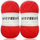 Seremel 4Ply Acrylic Soft Yarn 2 Balls 1Pack, 2 Pcs Crochet Yarn Total 100g (3.4oz) / 260m (280Yds), Crocheting/ Knitting #4 Medium Yarns, Worsted Beautiful Color (Hot Red)
