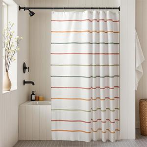 Kids Boho Shower Curtain Set with Hooks, Minimalist Hand-Drawn Soft Pastel Stripes in Warm Earth Tones, Waterproof Fabric Shower Curtain for Modern Farmhouse Bathroom, 72" x 72"