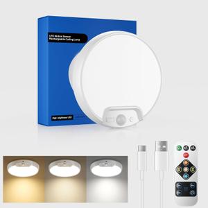 Homelist Rechargeable Motion Sensor Ceiling Light with Remote, Wireless Battery-Operated Ceiling Light for Pantry, Basement Storage, Closet, Bathroom, Laundry Room, Hallway, Stairs 3 Color Temperature (1 Pack)