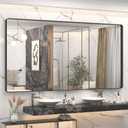 66x36 Inch Black Metal Framed Bathroom Mirror for Wall, Large Rounded Rectangle Mirror, Matte Black Bathroom Vanity Mirror, Anti-Rust, Shatterproof, Hangs Horizontally or Vertically