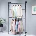 Industrial Pipe Clothes Rack, Wall Mounted Black Iron Garment Bar, Multi-Purpose Hanging Rod for Closet Storage(Black)