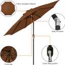 Blissun 9' Outdoor Patio Umbrella, Outdoor Table Umbrella, Yard Umbrella, Market Umbrella with 8 Sturdy Ribs, Push Button Tilt and Crank, Brown