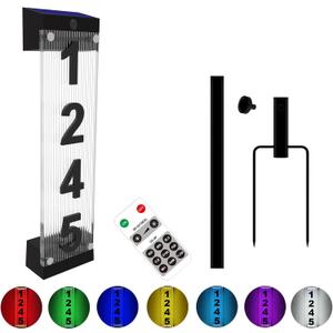 Solar House Number, Solar Address Number with 3D Acrylic Number Iron Stakes Colorful light Remote Control, Lighted Modern Address Sign Solar Powered for outside Home Yard Street