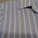 Damipow Mens Linen Shirts Short Sleeve Cotton Striped Button Down Shirt (Blue, L)