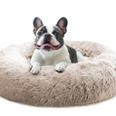 JOLLYVOGUE Calming Dog Bed for Small Dogs  23 inches Donut Washable Small Dog Bed for Kittens & Puppies, AntiSlip Round Fluffy Plush Faux Fur Cat Beds (Fits up to 25 lbs Pets, Cream Brown)