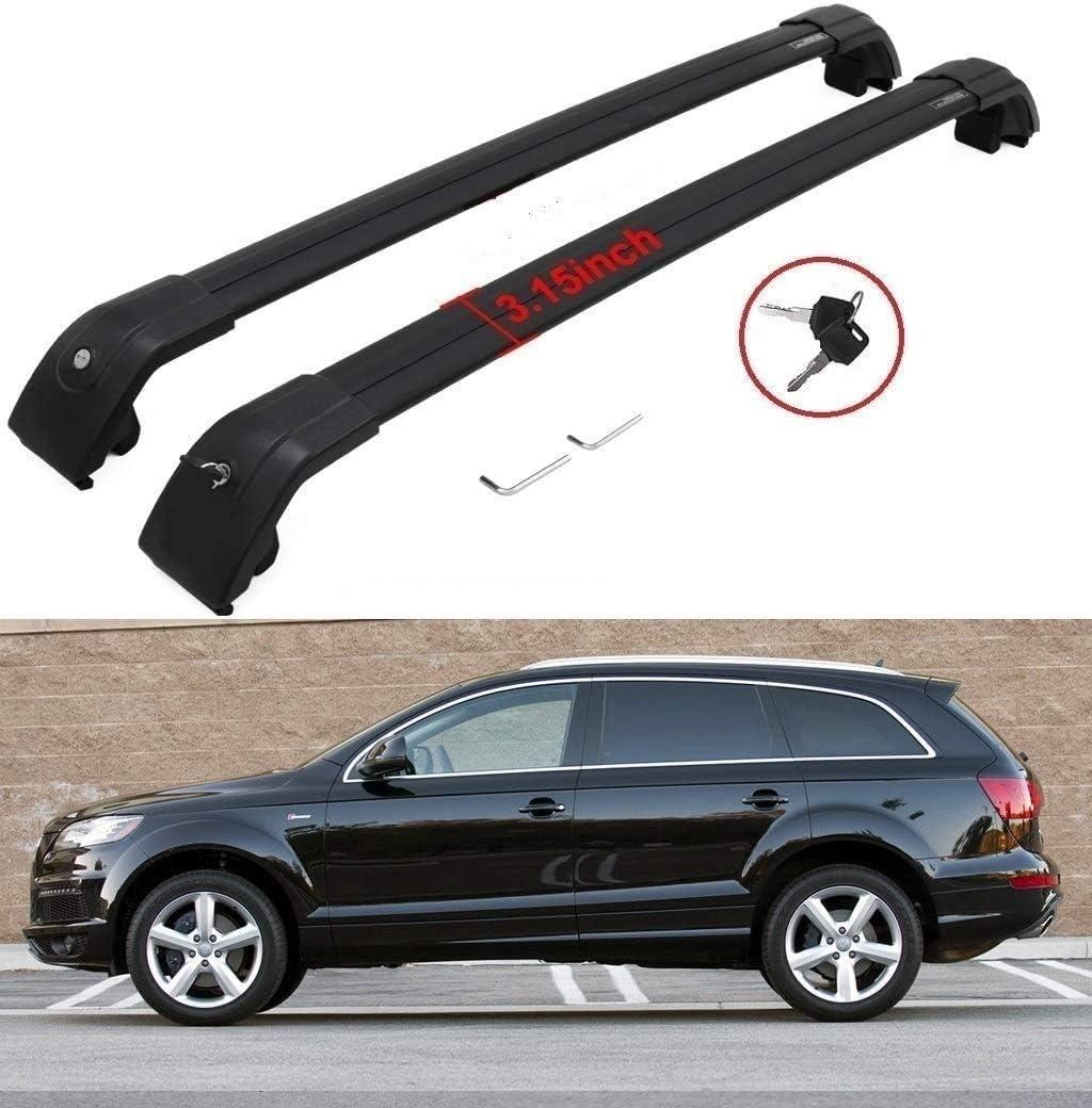 Black Cargo Racks for 2007-2015 Audi Q7 Roof Rack Cross Bars Rail Luggage Carrier Lockable Accessories
