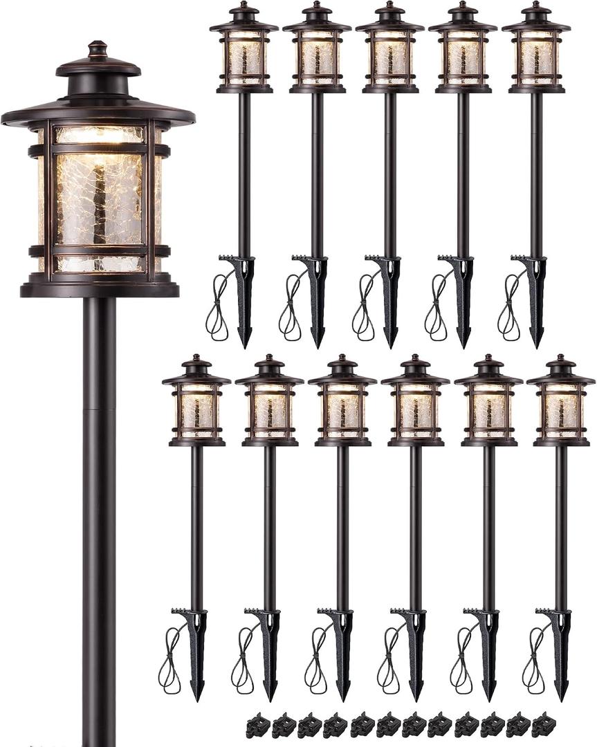 EDISHINE Low Voltage Pathway Lights, 3.4W 155LM 12V 3000K Outdoor Pathway Lights Wired, Waterproof Landscape Path Lights, 50,000H LED for Yard, Garden, Driveway, 12 Pack