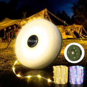 OGERY Camping String Lights, 4 in 1 Quick Storage 32.8FT Rechargeable Tent Lights String with 8 Lighting Modes, Hanging Waterproof Portable LED Lamp for Outdoor Patio Awning Garden Party Essentials (Green)