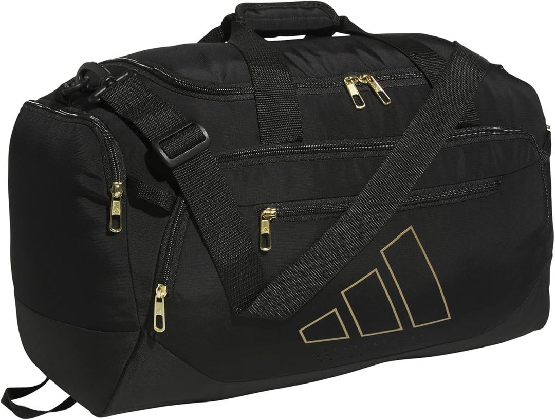 adidas Defender 5.0 Duffel Bag  Durable for Sports, Gym & Travel (Small (42L), Black/Gold Metallic)