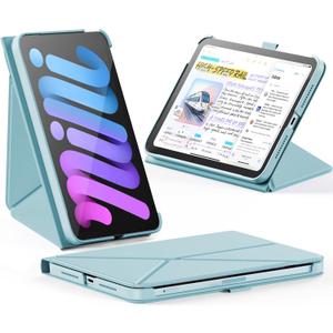 INFILAND Case for iPad mini 7 (A17 Pro) 2024 / iPad mini 6 2021, Magnetic Origami Slim Protective Case, Book-Style Foldable Cover with Pencil Holder, Multi-Angle Stand, Auto Wake/Sleep, Sky Blue