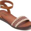 Saidoteto Womens Woven Flat Sandals, Square Toe Lightweight Walking Sandals with Adjustable Ankle Strap, Cushioned Comfort Summer Beach Casual Sandals (Brown, US 9)