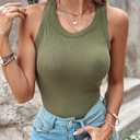 CHICME Women Built-in Bra Tank Tops Sleeveless Casual Shirts Racerback Ribbed Fitted Tank Tops (Green) Small