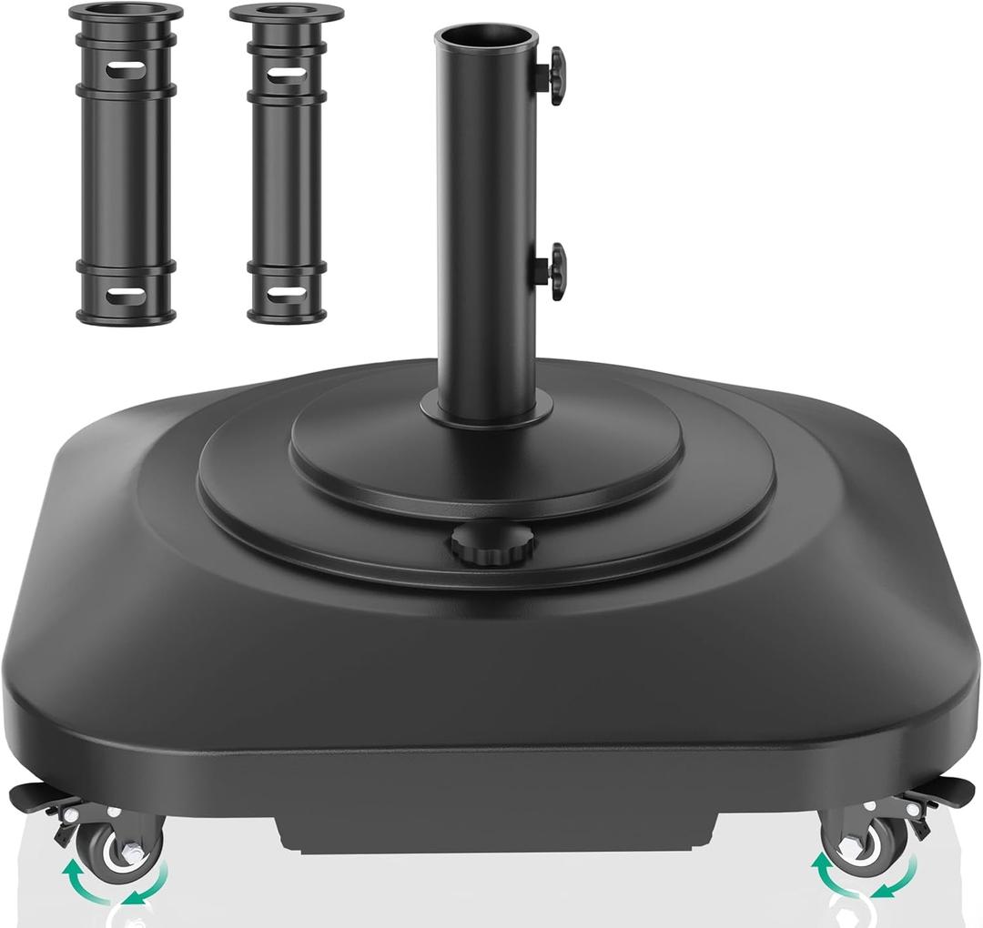 Umbrella Base with Wheels, Umbrella Stand Base Heavy Duty 100lb Windproof, Fillable Umbrella Base Mobile Square Umbrella Stand Outdoor Base for Patio, Deck, Poolside, Lawn, Fits Most Sized Umbrellas, Large