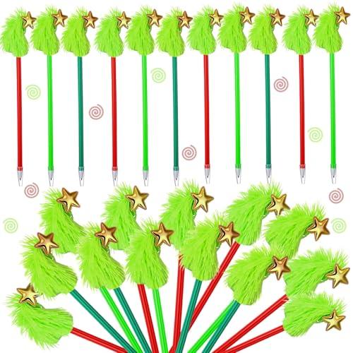 Maitys 24 Pcs Christmas Green Ballpoint Pens Bulk Green Party Favors Crooked Top Christmas Tree Pens Classroom Prizes Holiday Stationery Xmas Decorations for Students Office School Supplies
