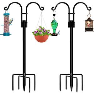 Double Shepherds Hooks for Outdoor, 2 Pack 76 Inch Bird Feeder Pole with 5 Prongs Base, Heavy Duty Garden Hook for Hanging Plant, Lantern, Hummingbird Feeder Double Shepherds Hooks for Outdoor, 2 Pack 76 Inch Bird Feeder Pole with 5 Prongs Base, Heavy Duty Garden Hook for Hanging Plant, Lantern, Hummingbird Feeder
