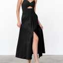 BTFBM Women 2025 Summer Spaghetti Strap Midi Dress Sleeveless V Neck Cutout Slit Casual Beach Party Maxi Dresses Pockets (Black, S)