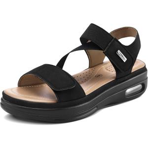 mysoft Women's Summer Walking Sandals Air Cushion Support Platform Ankle Strap Shoes Comfortable Casual Wedge Sandals (8.5, Black)