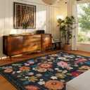 9x12 Area Rugs for Living Room: Washable Rug Stain Resistant Distressed Vintage Floral Rug Non Slip Low Pile Faux Wool Soft Large Area Rug for Bedroom Bedside Farmhouse Nursery Kitchen Dining Room
