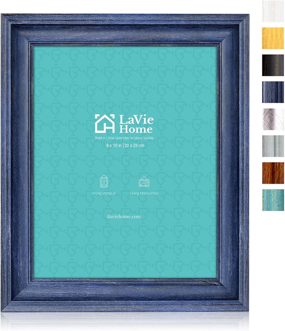 LaVie Home 8x10 Picture Frames (3 Pack, Blue Wood Grain) Rustic Photo Frame Set with Tempered glass for Wall Mount & Table Top Display