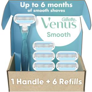 Gillette Venus Smooth Women's Razor 1 Handle + 6 Refills with Soft-Grip Gel Handle