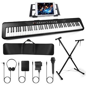 88 Key Piano Keyboard, Semi Weighted Electronic Digital Piano with Music Stand, Power Supply, Sustain Pedal, Bluetooth, Stand, MIDI, for Beginner Professional at Home, Stage
