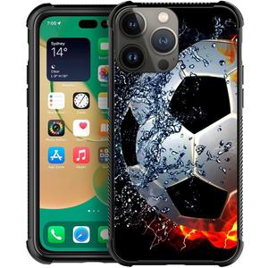 CARLOCA Compatible with iPhone 15 Case for Boys Girls Ultra Protection Shockproof Soft Silicone TPU Non-Slip Back Pattern Sizzling Soccer Mate