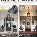 Outdoor Pendant Lights for Porch, 18.5" Large Dusk to Dawn Outdoor Chandelier with Clear Glass, Black Modern Hanging Porch Light, Adjustable Long Chain, OS-KY1004